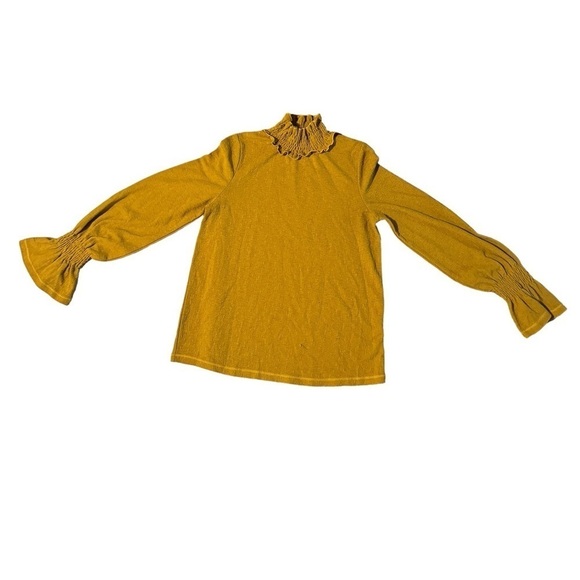 Patrizia Luca Women’s Mustard Saffron Frilly Turtleneck Long Sleeve Blouse M - Picture 5 of 8